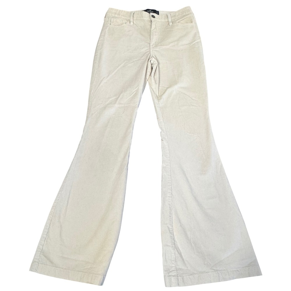 Hollister Corduroy Flare Pants Womens 5R W27 L32 High Rise Bell Bottom Cream